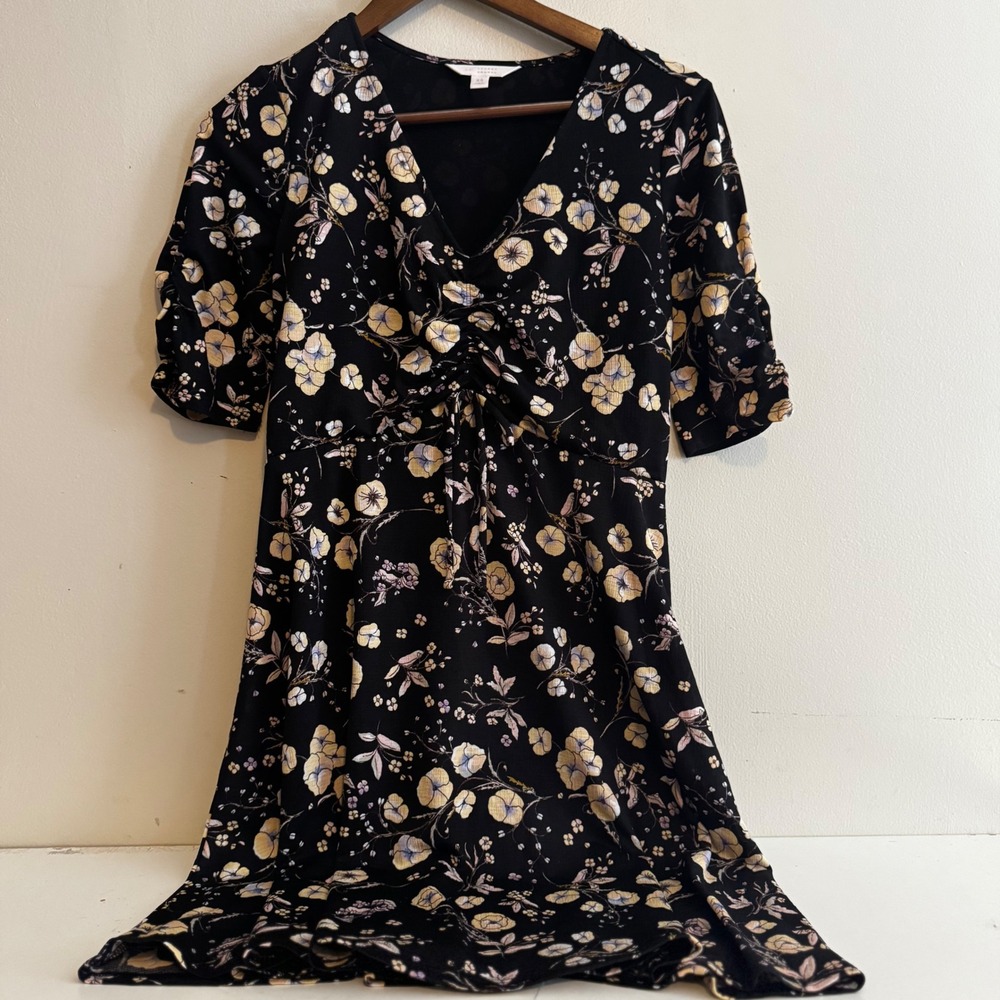 LC Lauren Conrad Women's XS Black Floral Dress Boho Fall Layers Cottagecore